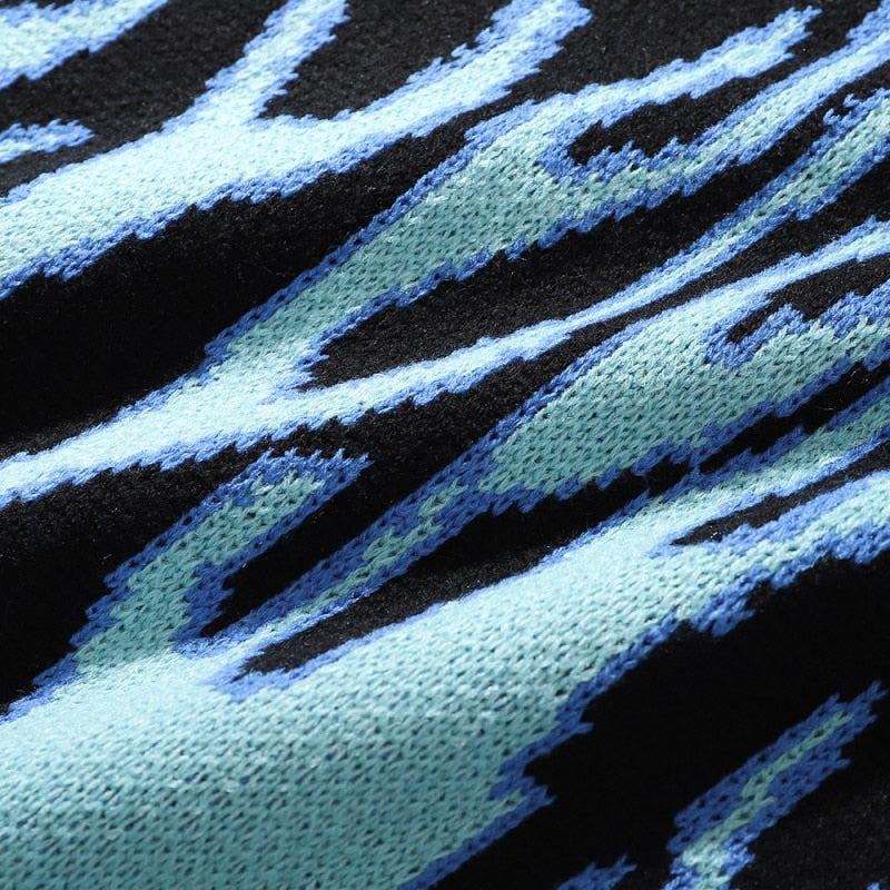 "Blue Flame" Graphic Unisex Streetwear Vintage Women Men Y2K Sweater