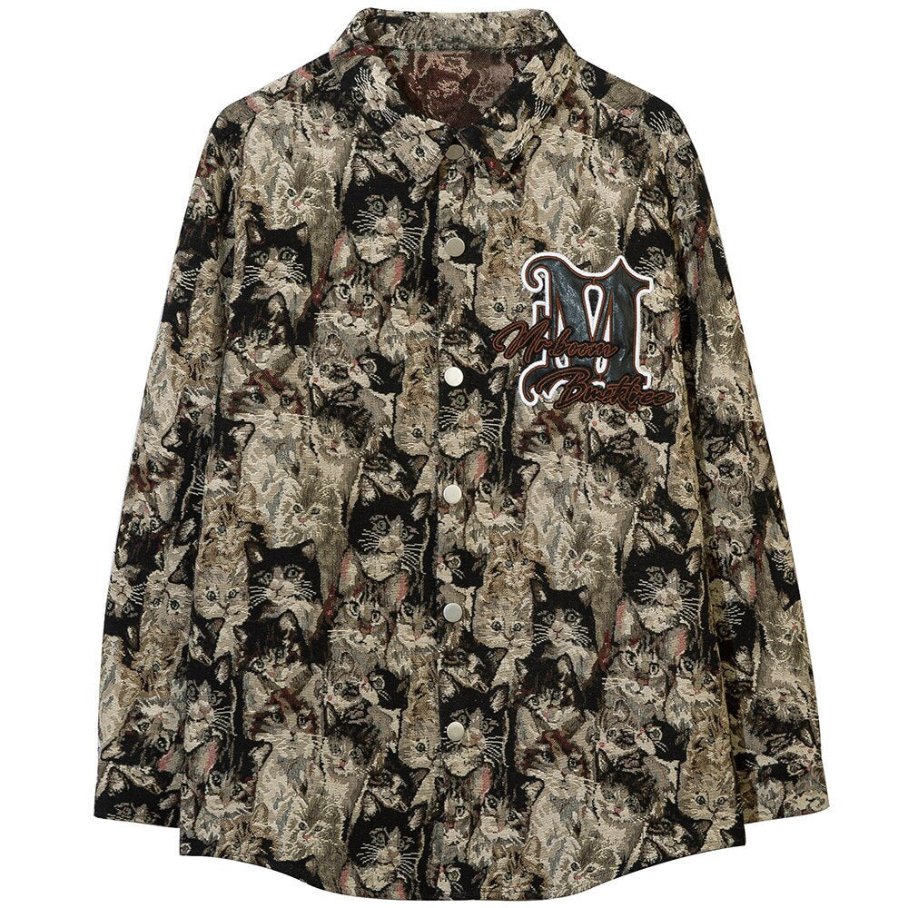 "Jungle Dreams" Graphic Unisex Streetwear Vintage Women Men Y2K Button Shirt