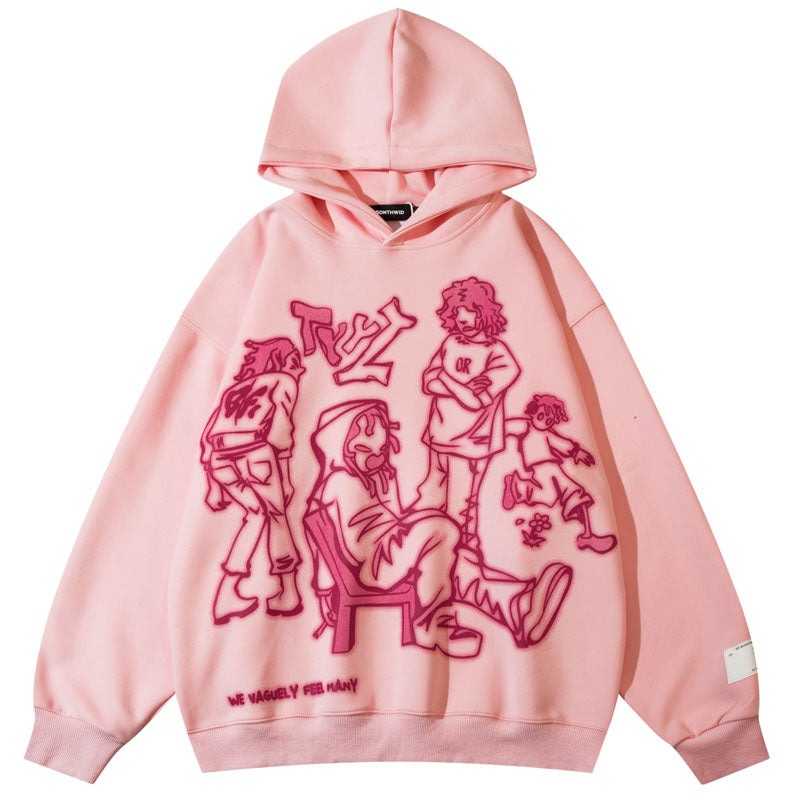 Oversized vintage hoodie with gothic and Y2K graphic design, relaxed streetwear silhouette, and retro urban aesthetic built for daily wear and layered outfits.