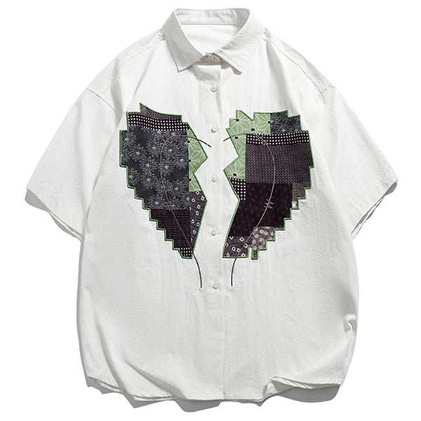"Retro Heart" Graphic Unisex Streetwear Vintage Women Men Y2K Button Shirt