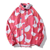 "Duckie" Unisex Men Women Streetwear Graphic Button Up Shirt