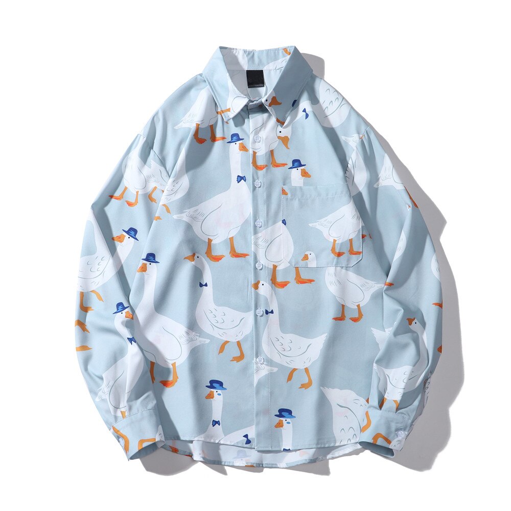 "Duckie" Unisex Men Women Streetwear Graphic Button Up Shirt