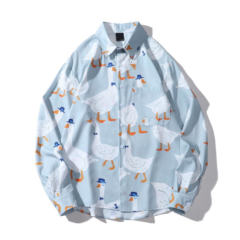 "Duckie" Unisex Men Women Streetwear Graphic Button Up Shirt